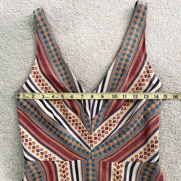 Eva Franco Anthropologie V-Neck Boho Embroidered Striped Mini Dress Sz 4 Indie - Picture 5 of 14